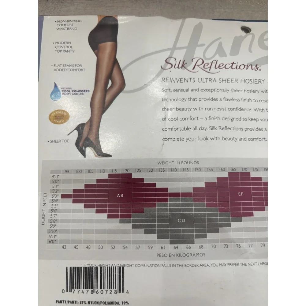 Hanes Silk Reflections Ultra Sheer Run Resistant Pantyhose Jet Black Sz EF‎